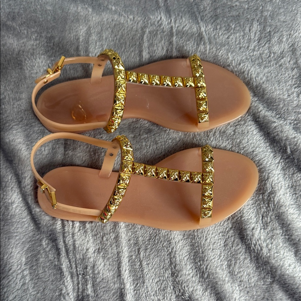 Stuart Weitzman Gold and Nude Sandals